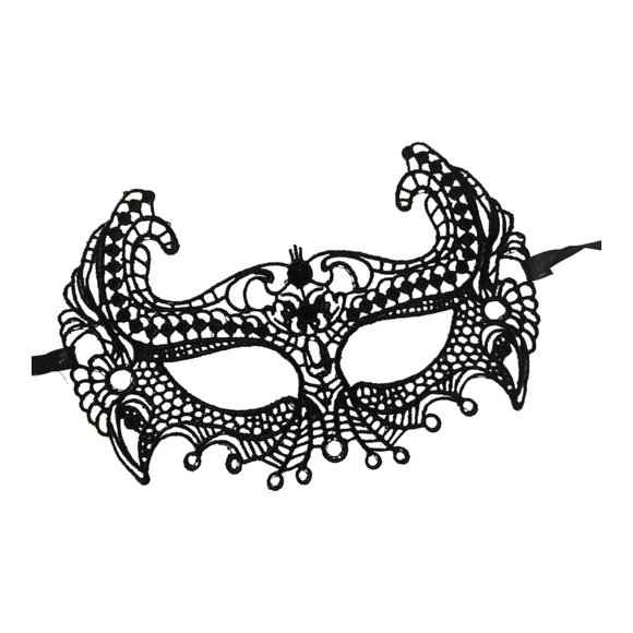 Black Venetian Lace Eye Mask Mardi Gras Carnival Masquerade Cosplay - Picture 1 of 1